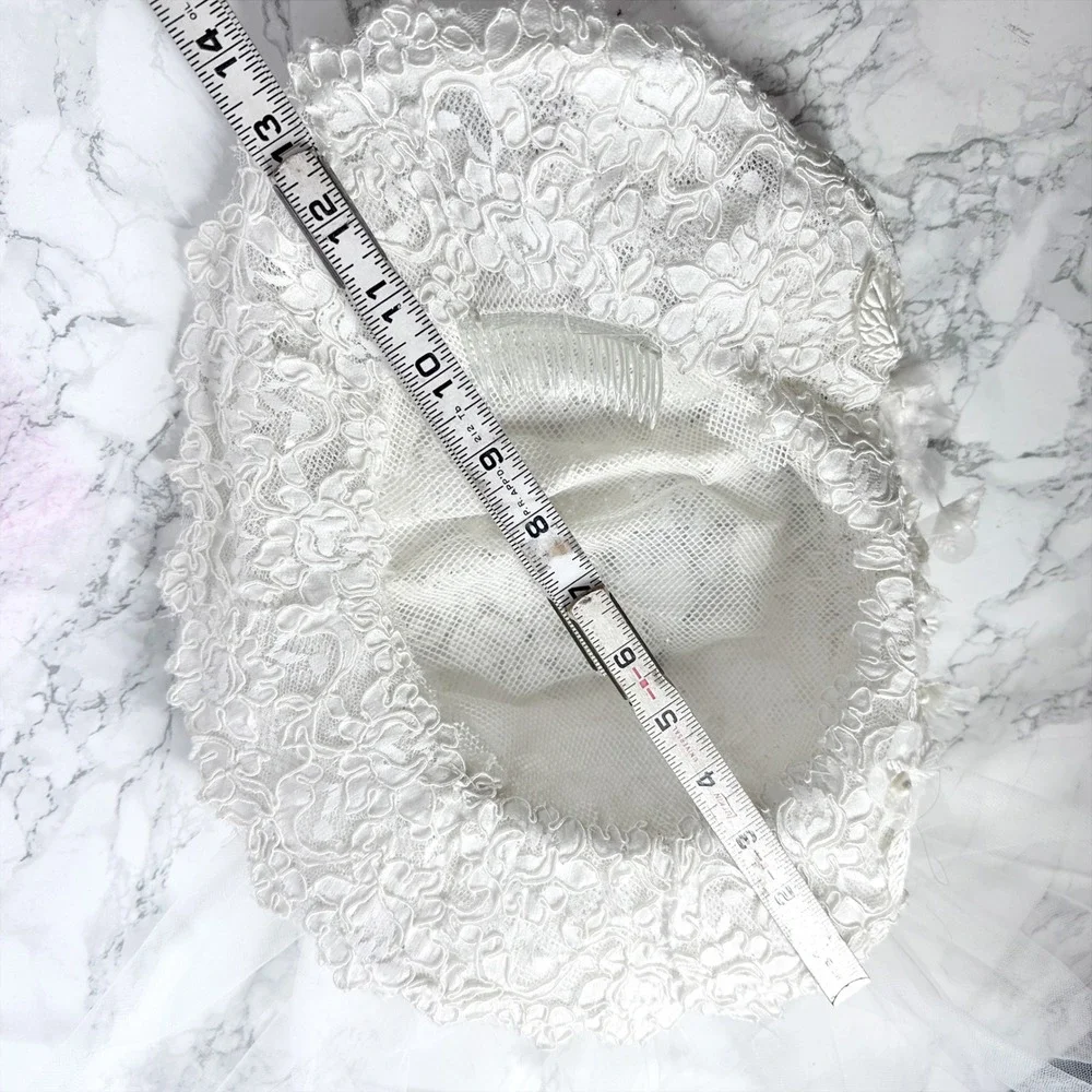 Vintage Handmade Ivory White Lace Floral Pearl Bridal Veil Hat